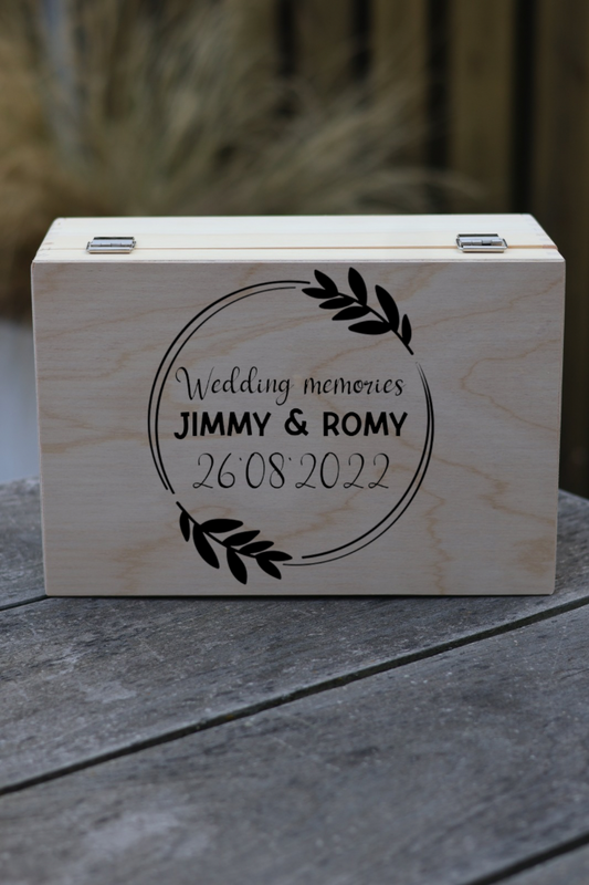 Houten memorybox bruiloft cirkel