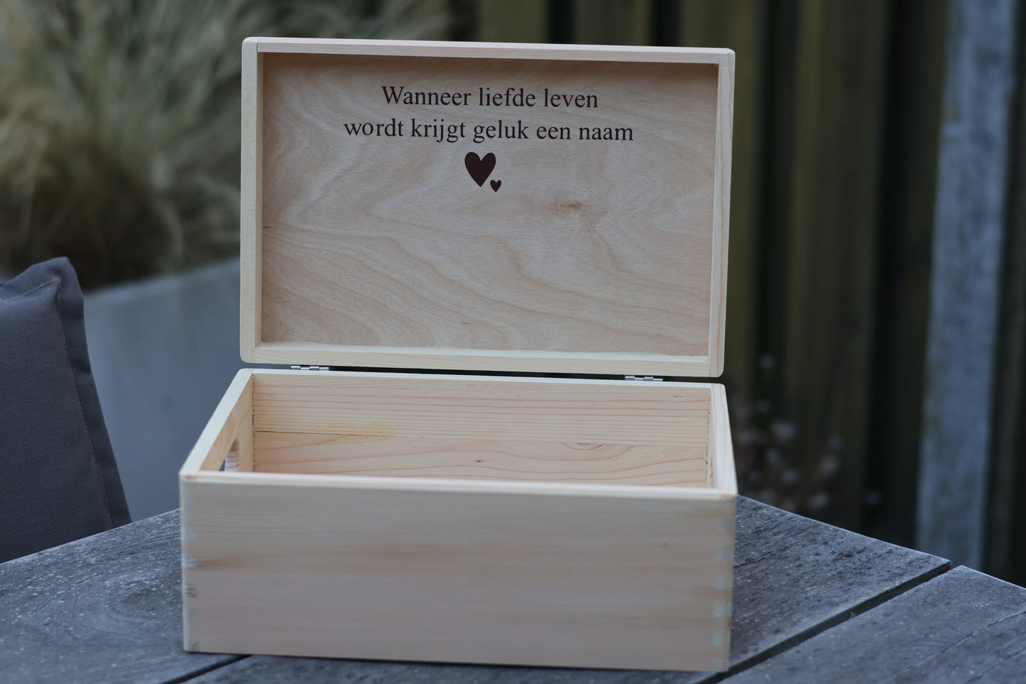 Houten memorybox naam+herinneringen