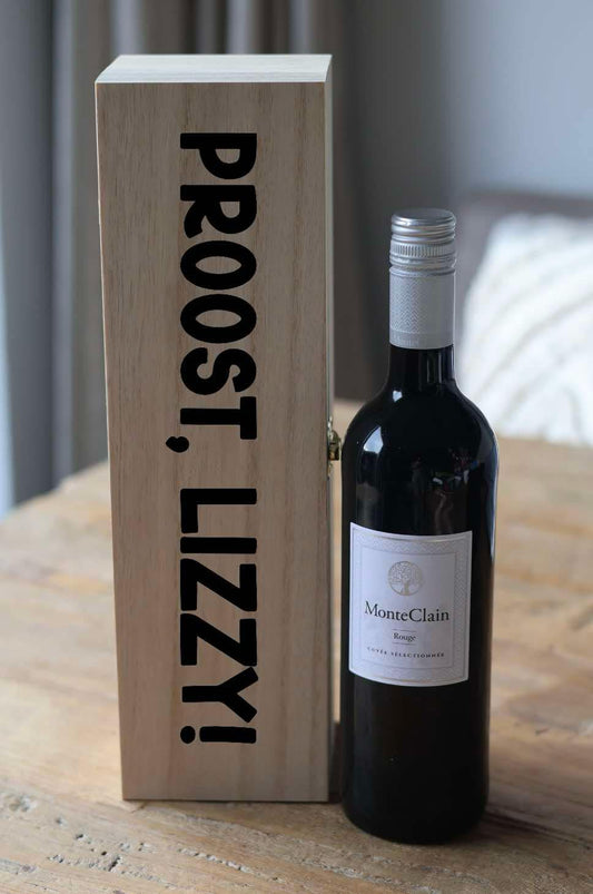 Houten wijnkist "proost"