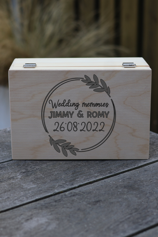 Houten memorybox bruiloft cirkel