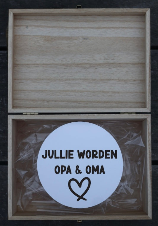Houten kistje 'zwangerschaps aankondiging opa & oma'