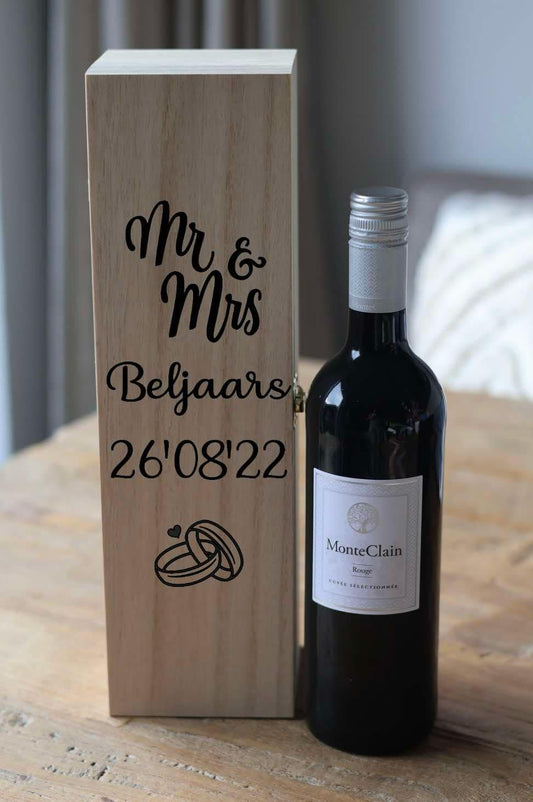 Houten wijnkist "mr & mrs horizontaal"