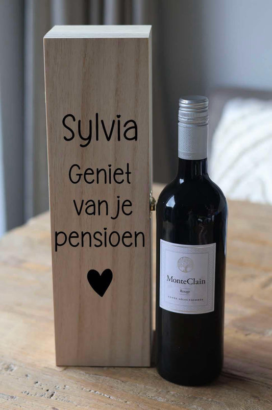 Houten wijnkist "pensioen"